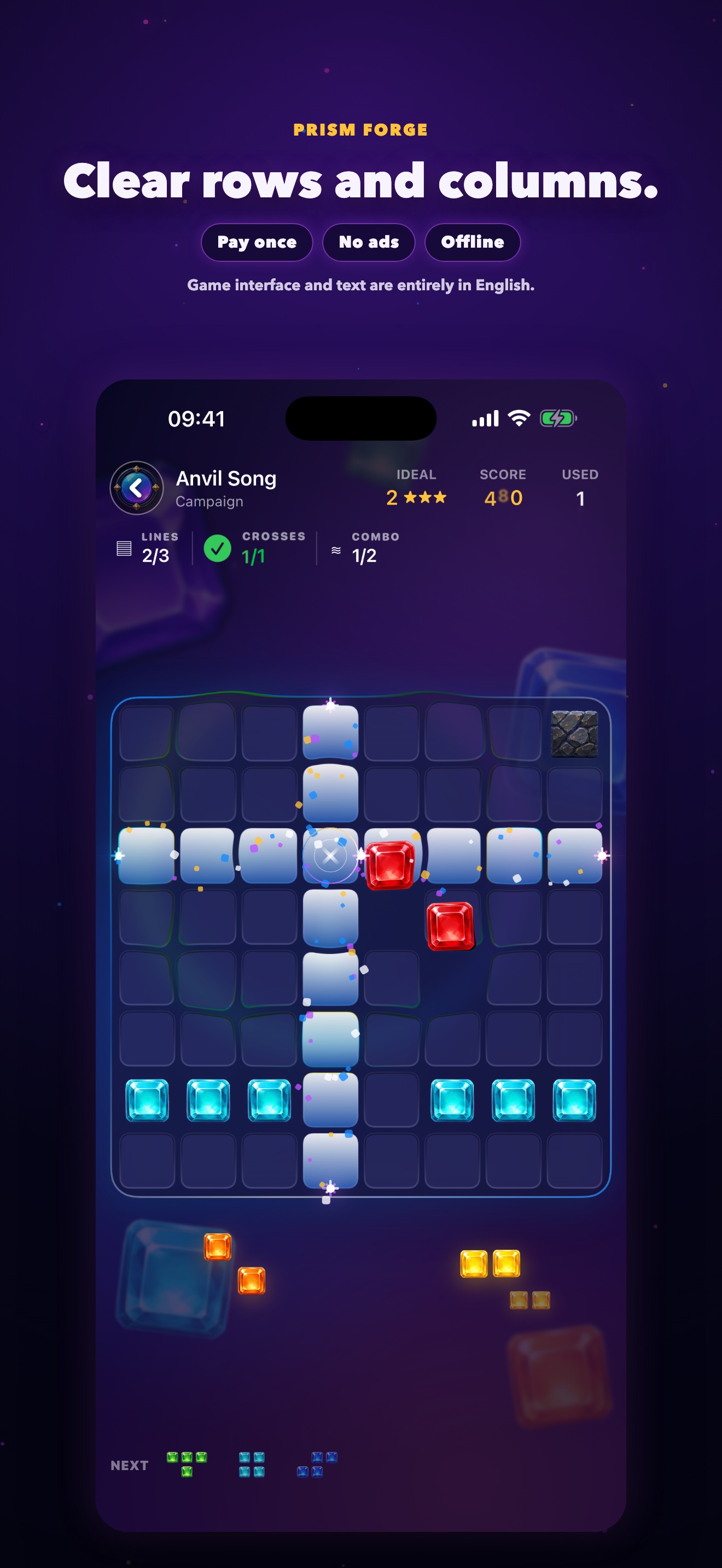 Actual gameplay: a row and column crossing through a block puzzle board