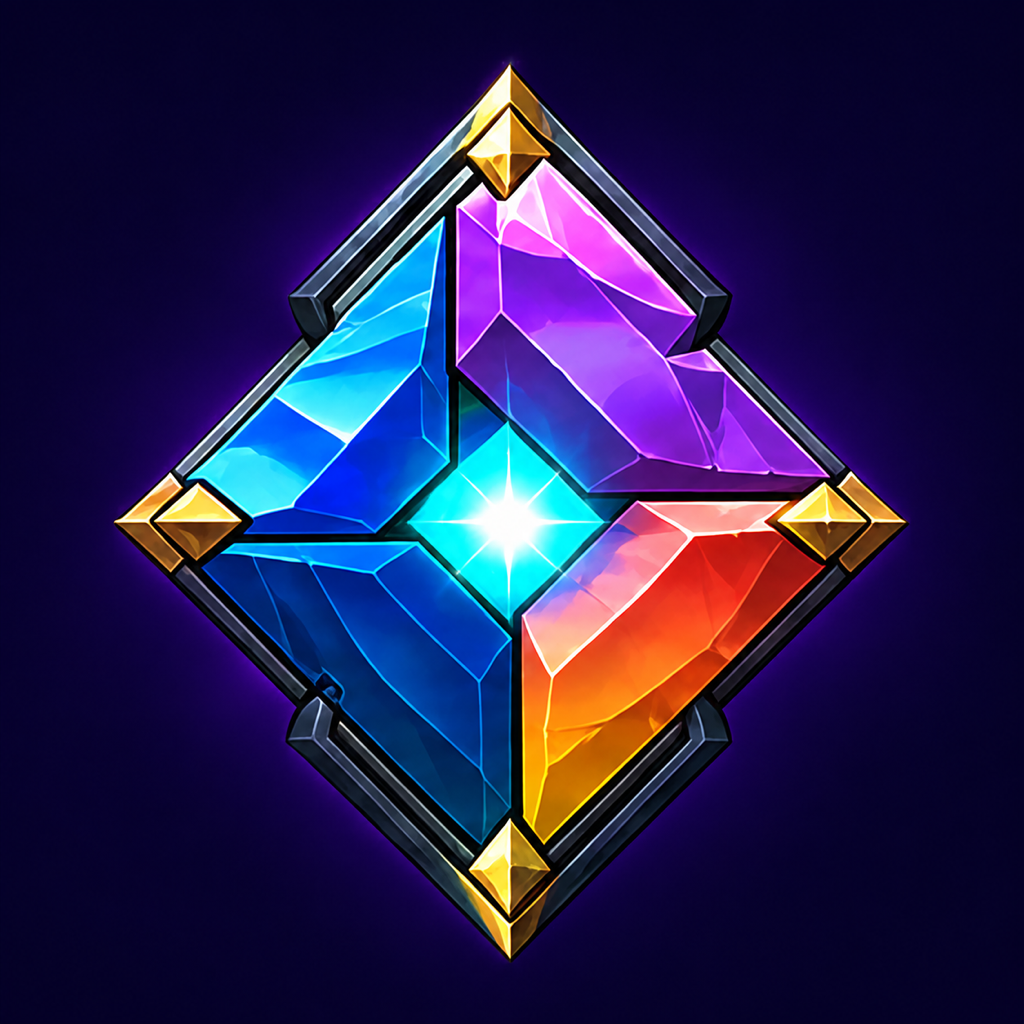 A multicolored glass prism with gold edges